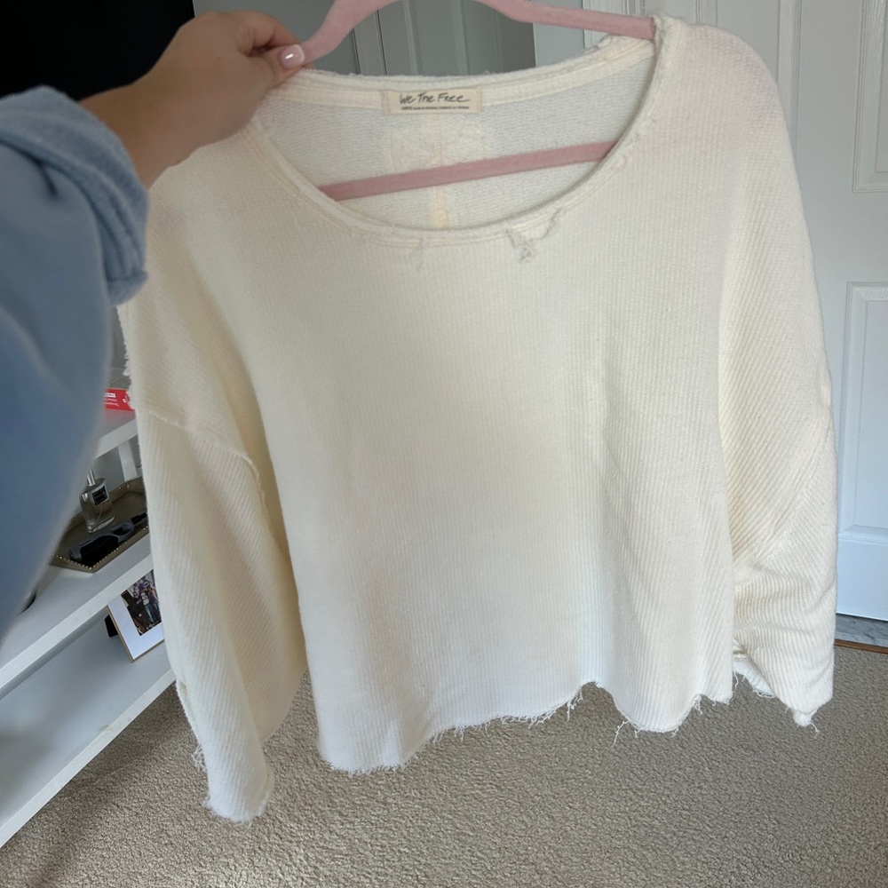 We The Free Ivory Textured Cropped Sweater